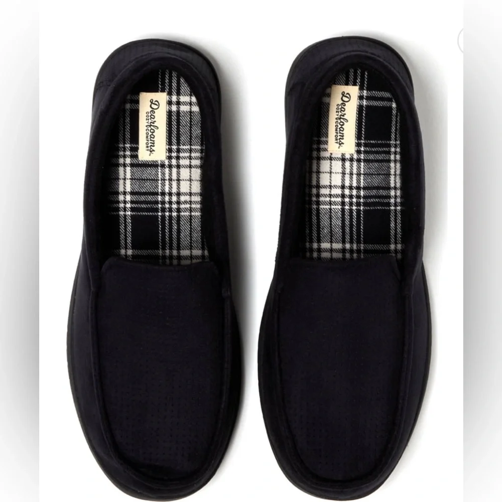 DEARFOAMS Mens Microsuede Moccasin Slippers Size Small 7-8 Black Washable New
